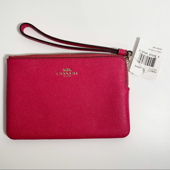 NWT Coach Wristlet | Pink Crossgrain Leather Zip - Picture 3 of 11